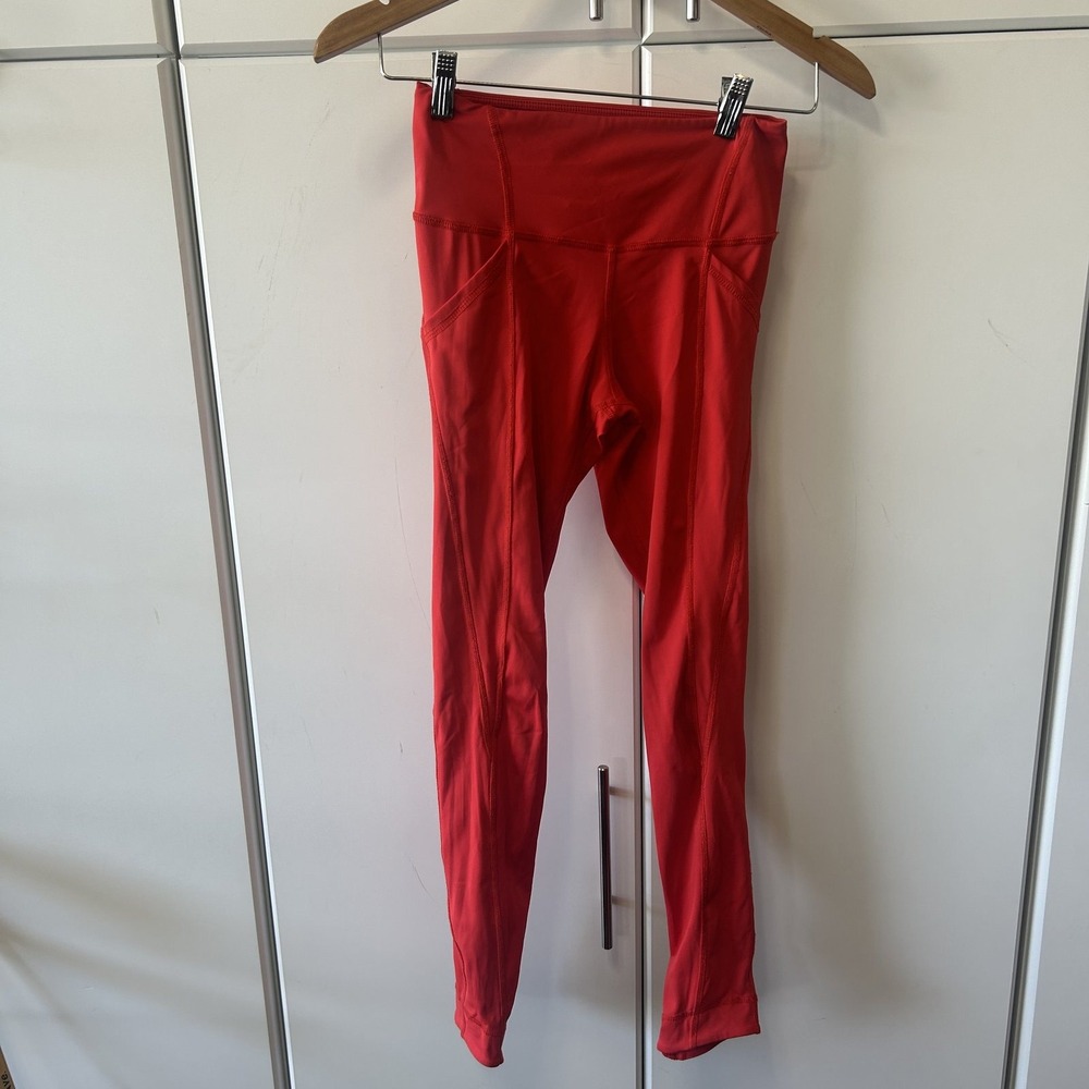 Tiger Friday Red High Waisted Dance Leggings with Pockets Adult Small